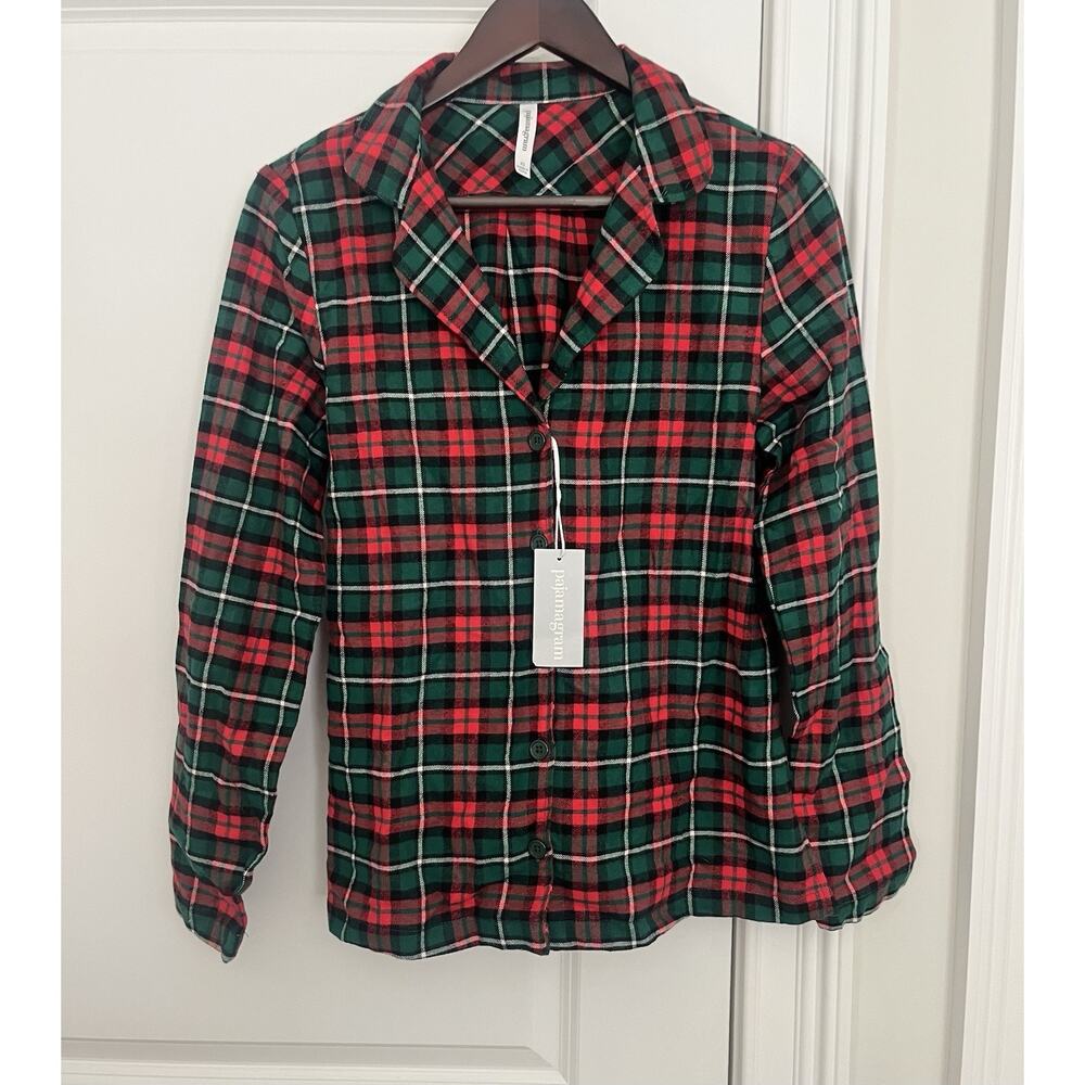 Pajamagram Plaid Button-Front Women’s pajama top Sz. XS cotton Christmas NWT